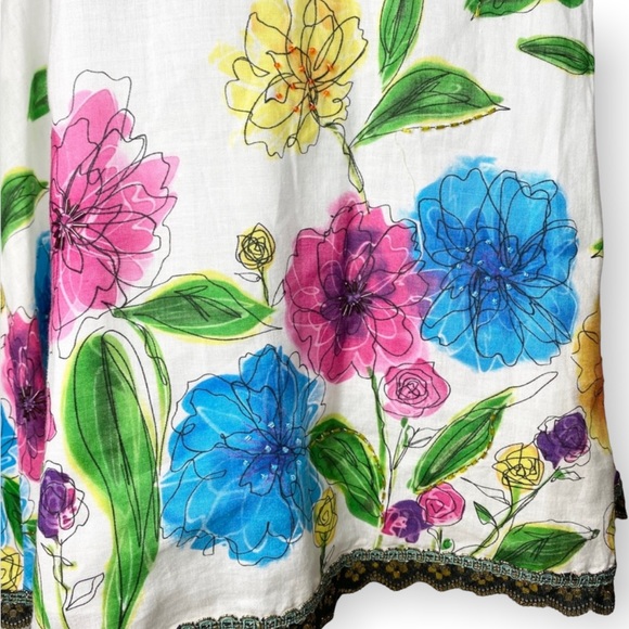 Carole Little floral abstract watercolor linen skirt size 6 modest art to wear - Picture 10 of 13